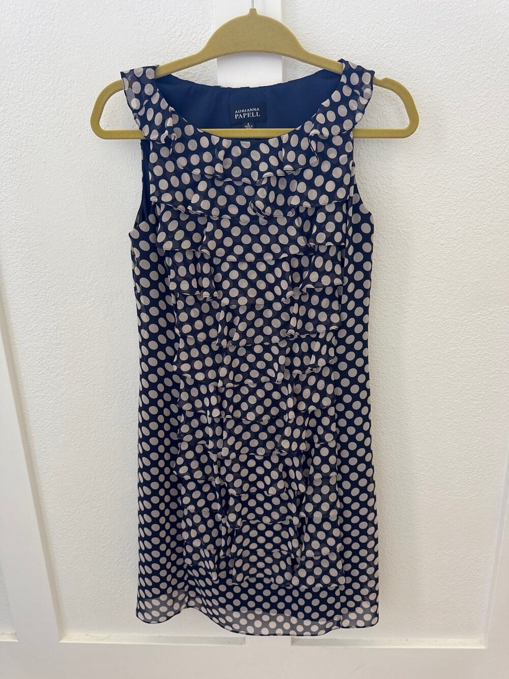 Adrianna Papell Polka Dot Dress Size 6 Navy Blue/Cream